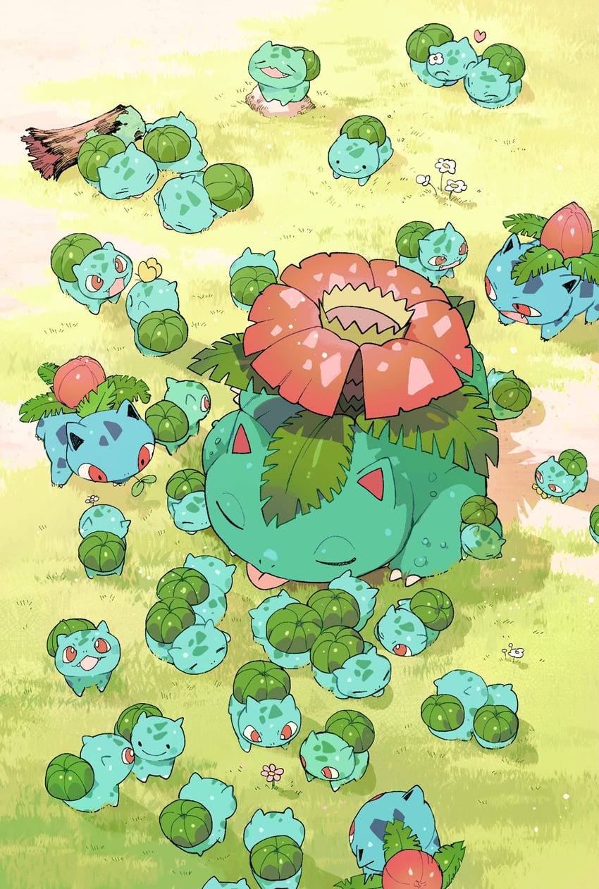 bulbasaur, ditto, ivysaur, venusaur, and transformed ditto (pokemon) drawn by newo_(shinra-p)
