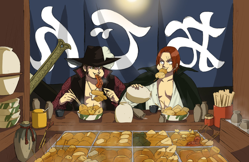 shanks and dracule mihawk (one piece) drawn by cocotri