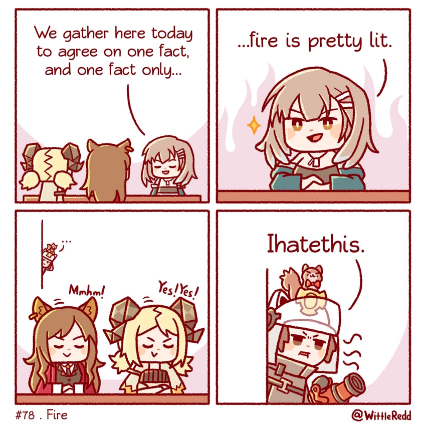 ifrit, skyfire, shaw, and firewhistle (arknights) drawn by wittle_red