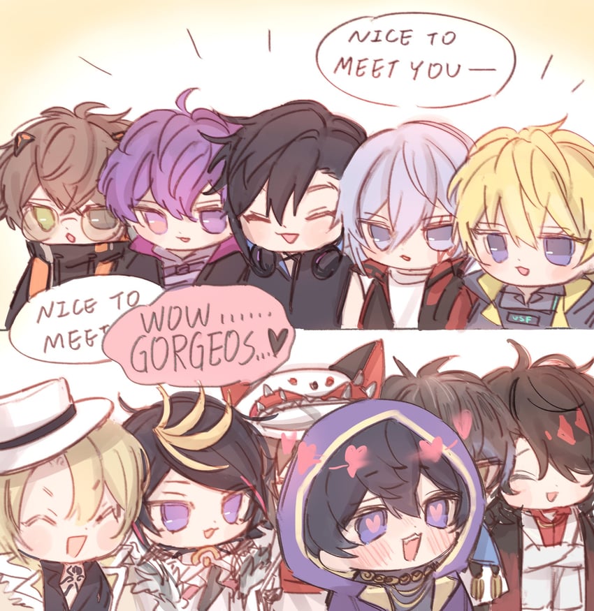 ike eveland, vox akuma, luca kaneshiro, mysta rias, shu yamino, and 6 more (nijisanji and 2 more) drawn by tsuntsun_art