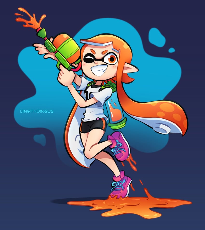 inkling player character and inkling girl (splatoon and 1 more) drawn by vinny_(dingitydingus)