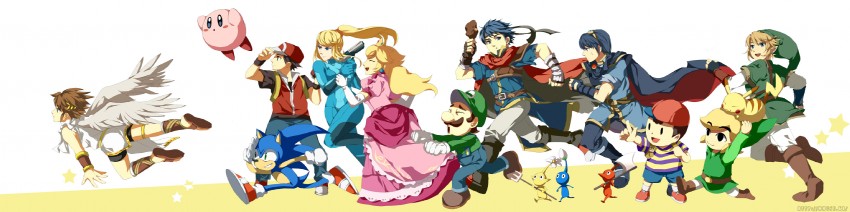 link, pikachu, kirby, princess peach, samus aran, and 11 more (pokemon and 14 more) drawn by muse_(rainforest)