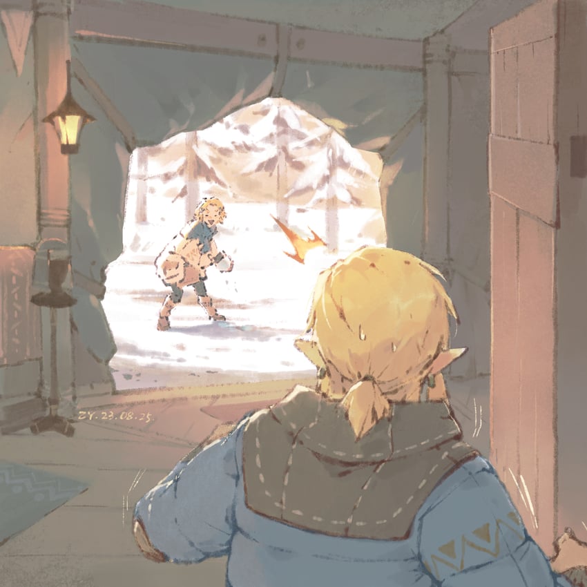 link and princess zelda (the legend of zelda and 1 more) drawn by kchang57