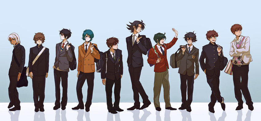 amuro ray, kamille bidan, setsuna f. seiei, shinn asuka, heero yuy, and 5 more (gundam and 10 more) drawn by takayama_(suslov)