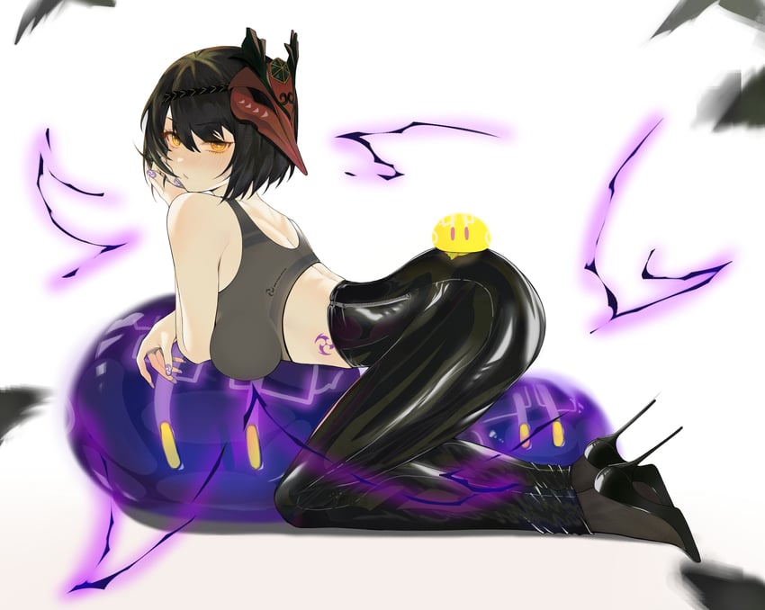 slime, kujou sara, and electro slime (genshin impact) drawn by brashear_lushert