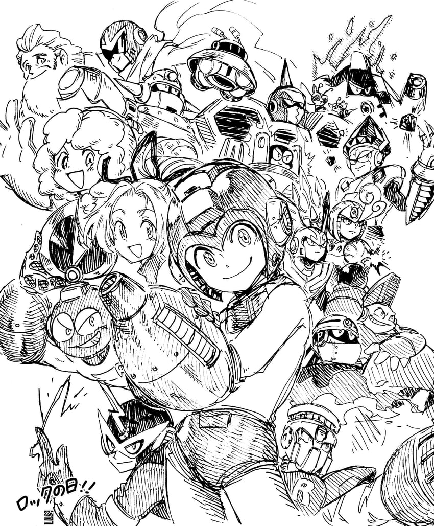 roll, mega man, proto man, dr. light, cut man, and 13 more (mega man and 3 more) drawn by takenokonoko