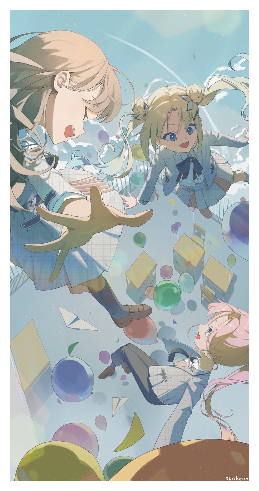 fujishima megumi, osawa rurino, and anyoji hime (love live! and 1 more) drawn by sunkeun