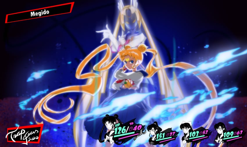 tsukino usagi, sailor moon, aino minako, hino rei, kino makoto, and 1 more (persona and 2 more) drawn by trapgears