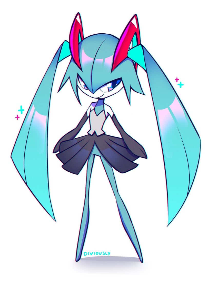 hatsune miku and kirlia (pokemon and 1 more) drawn by diviously