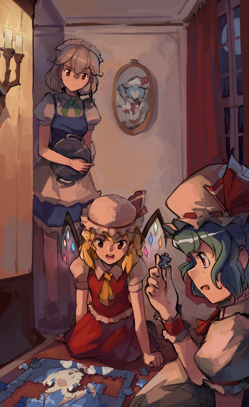remilia scarlet, flandre scarlet, izayoi sakuya, and cirno (touhou) drawn by kornod