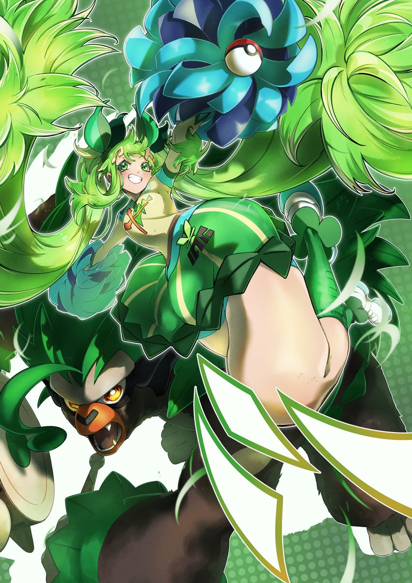 hatsune miku, rillaboom, and grass miku (pokemon and 2 more) drawn by taiju_(gr09kuma)