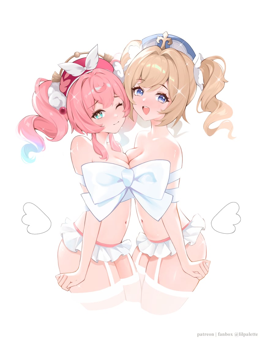 barbara and hyacine (genshin impact and 3 more) drawn by lilpalette