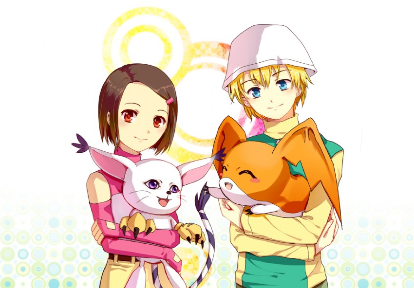yagami hikari, tailmon, takaishi takeru, and patamon (digimon and 1 more) drawn by heiyi