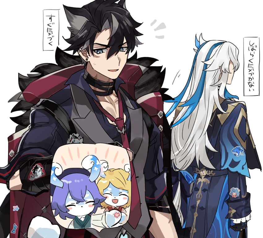 neuvillette, wriothesley, sigewinne, mela, and leuca (genshin impact) drawn by yuu_(areruya)