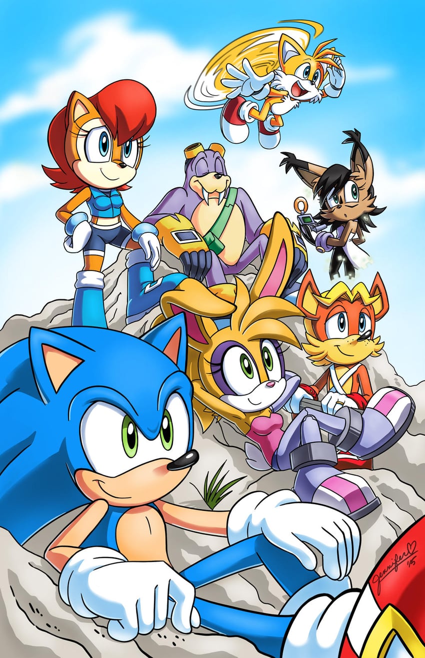sonic the hedgehog, tails, sally acorn, bunnie rabbot, nicole the holo-lynx, and 3 more (sonic and 1 more) drawn by jens_drawings