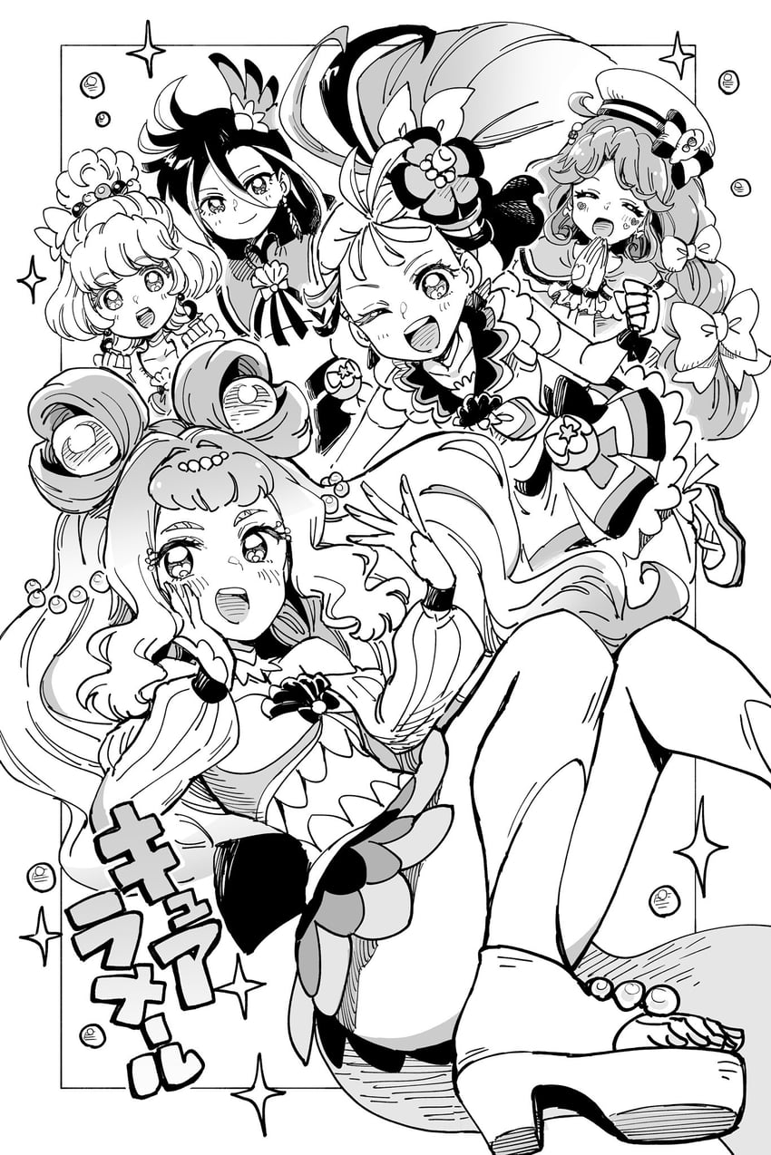 laura la mer, natsuumi manatsu, suzumura sango, takizawa asuka, ichinose minori, and 5 more (precure and 1 more) drawn by sharumon
