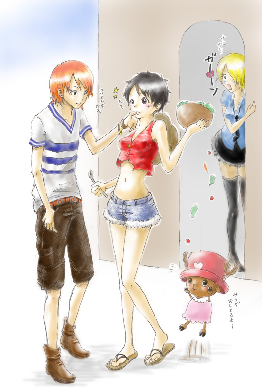 nami, sanji, tony tony chopper, and luffyko (one piece) drawn by noco_(vivifier)