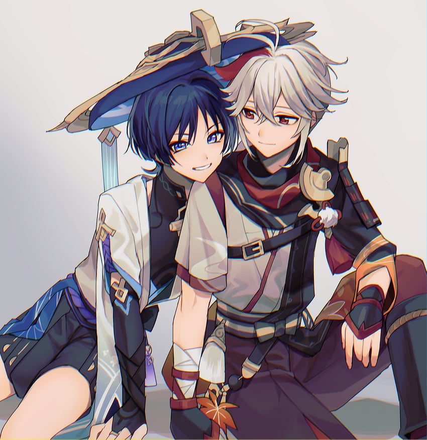 scaramouche, wanderer, and kaedehara kazuha (genshin impact) drawn by asari_(ikite_oshi)