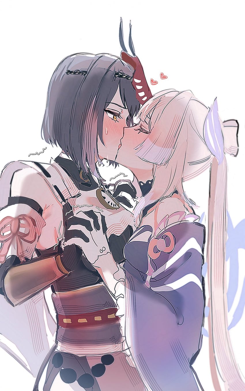 sangonomiya kokomi and kujou sara (genshin impact) drawn by onigiri_222x714