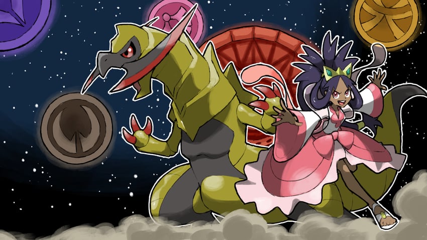 iris and haxorus (pokemon and 1 more) drawn by blacknirrow