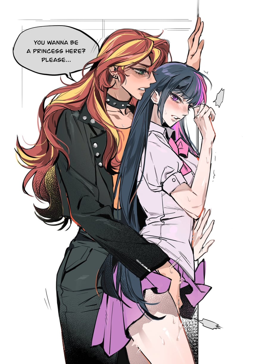 twilight sparkle and sunset shimmer (my little pony and 2 more) drawn by m_omoo