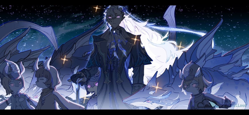 neuvillette, sedene, aeval, bathysmal vishap, pahsiv, and 1 more (genshin impact) drawn by cloulloud