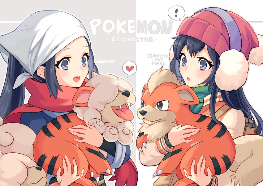 dawn, akari, growlithe, and hisuian growlithe (pokemon and 2 more) drawn by chen_(1717)