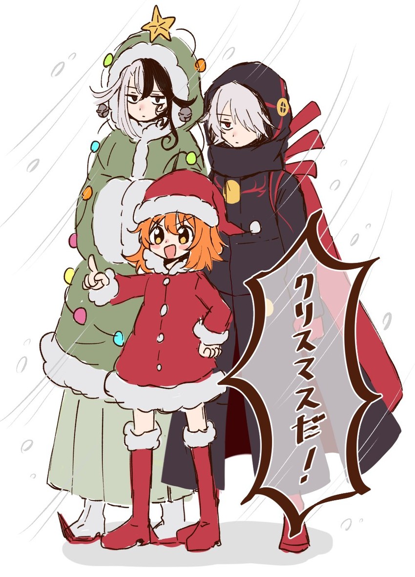 fujimaru ritsuka, ashiya douman, and karna (fate and 1 more) drawn by moyashi_(momoyashi_321)