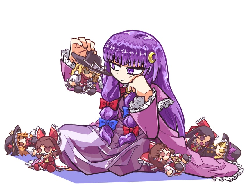 hakurei reimu, kirisame marisa, patchouli knowledge, benikurage, rei, and 5 more (touhou and 1 more) drawn by amerika_zarigani
