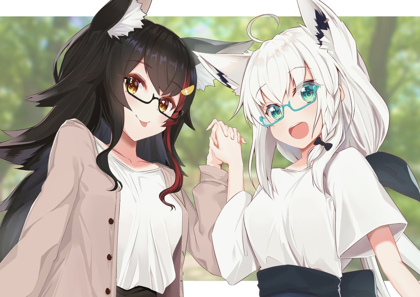 shirakami fubuki and ookami mio (hololive) drawn by borumete