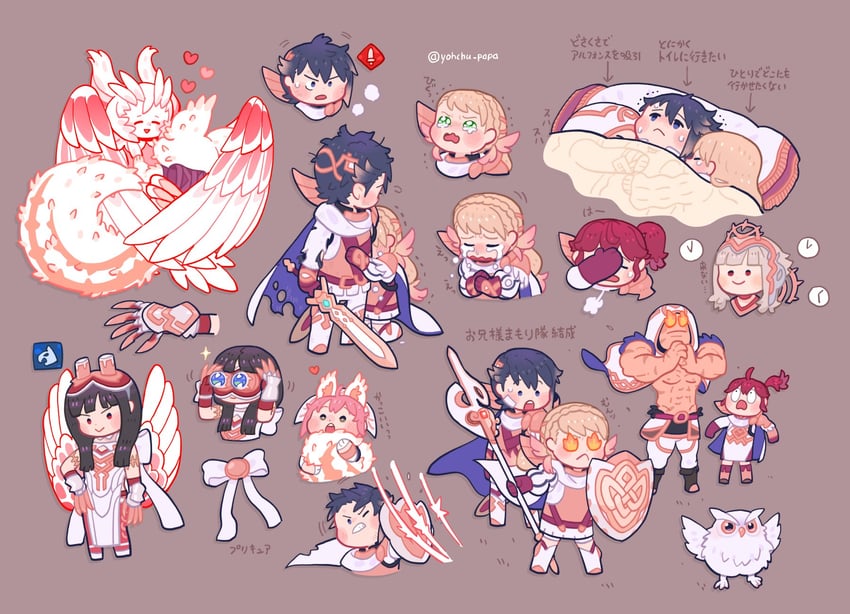 kiran, anna, sharena, veronica, alfonse, and 3 more (fire emblem and 1 more) drawn by mushi_rags