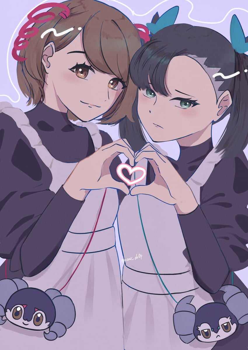 marnie, gloria, and indeedee (pokemon and 1 more) drawn by star_dr0p