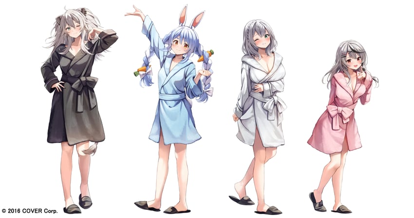 usada pekora, sakamata chloe, shirogane noel, and shishiro botan (hololive) drawn by summer_tail720