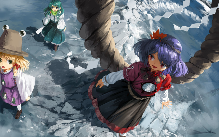 kochiya sanae, moriya suwako, and yasaka kanako (touhou) drawn by suna_(s73d)