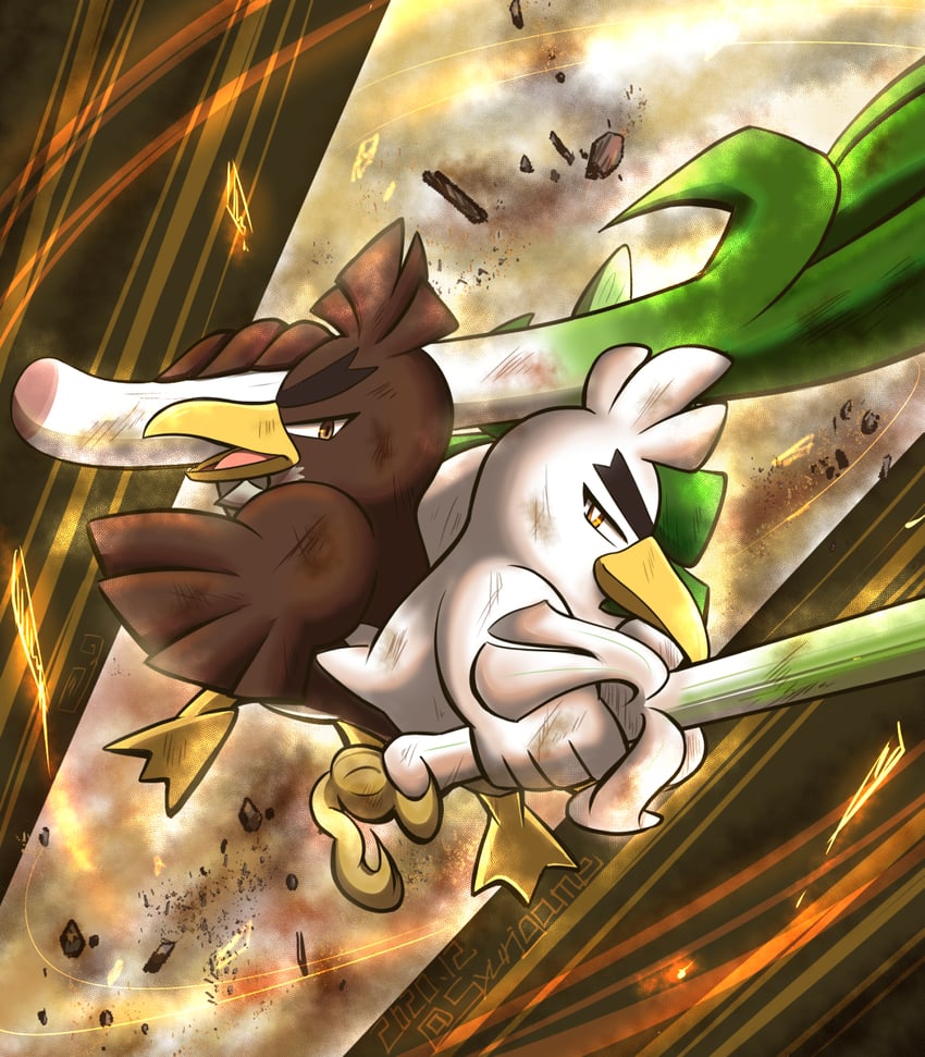 sirfetch'd and galarian farfetch'd (pokemon) drawn by shuri_(syurigame)
