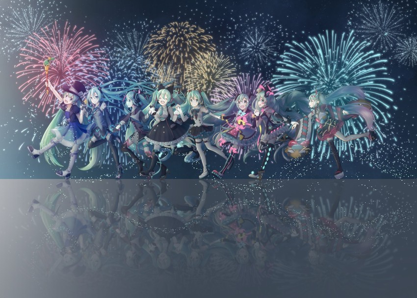 hatsune miku and magical mirai miku (vocaloid and 1 more) drawn by toritoeto