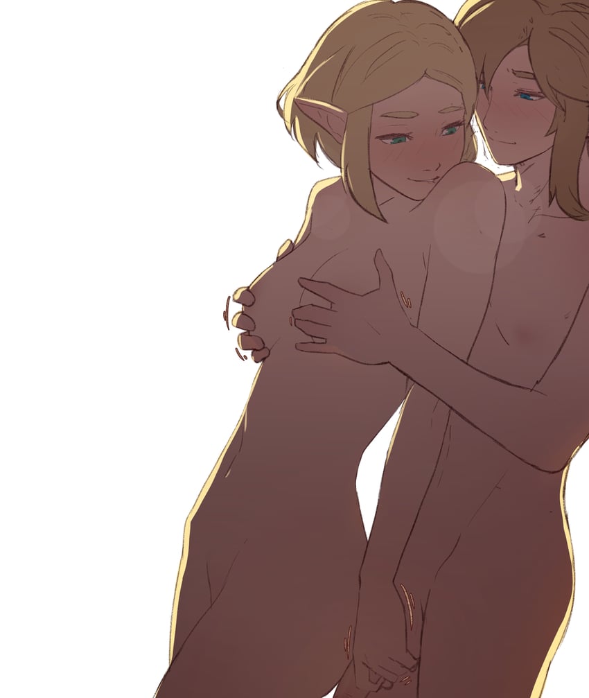 link and princess zelda (the legend of zelda and 1 more) drawn by pomelomelon
