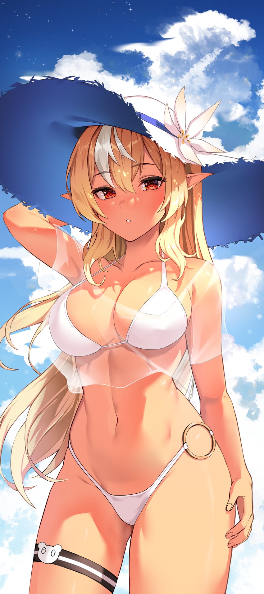 shiranui flare (hololive) drawn by lessone