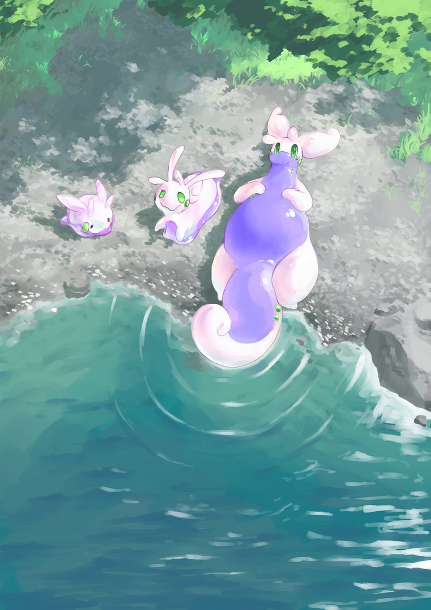 goomy, goodra, and sliggoo (pokemon) drawn by veiukket