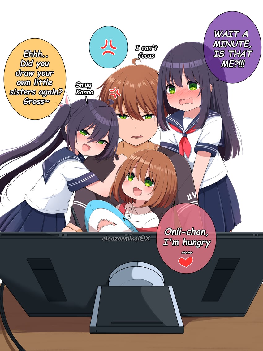 onii-chan, nana, kanna, and hana (original) drawn by eleazarmikai