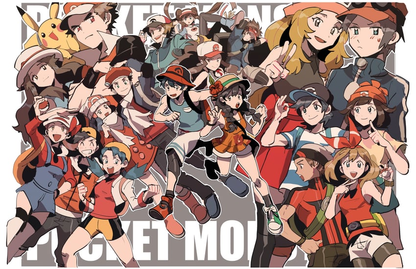 pikachu, dawn, may, rosa, hilda, and 13 more (pokemon and 11 more) drawn by kendy_(revolocities)