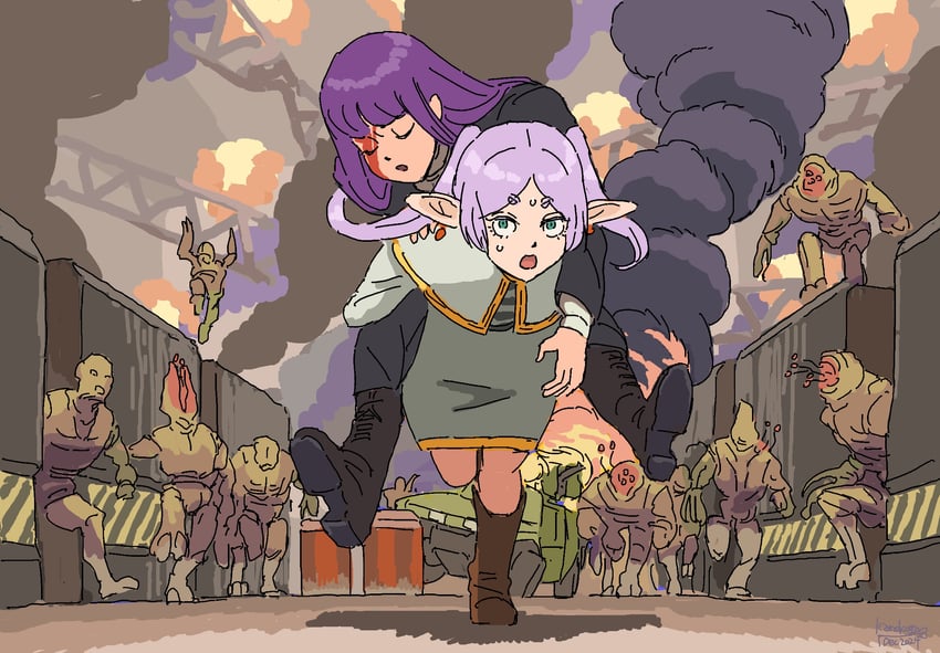 frieren and fern (sousou no frieren and 2 more) drawn by kanokoga