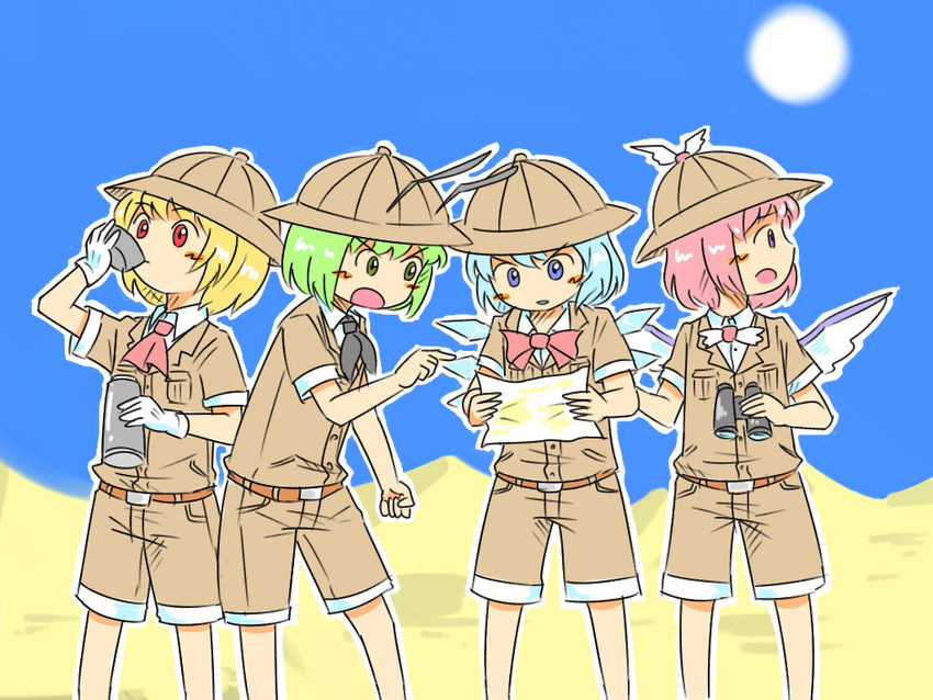 cirno, rumia, mystia lorelei, and wriggle nightbug (touhou) drawn by kieeyo