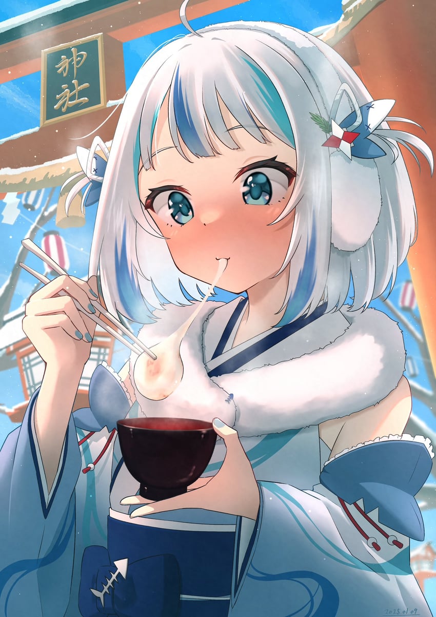 gawr gura (hololive and 1 more) drawn by asanagi_asu