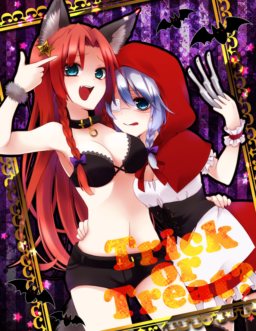 izayoi sakuya, hong meiling, little red riding hood, and big bad wolf (touhou and 1 more) drawn by chitose_(usacan)