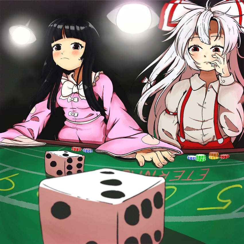 fujiwara no mokou and houraisan kaguya (touhou) drawn by cloudykeyz