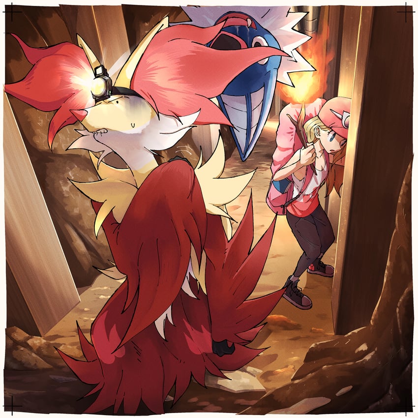 serena, delphox, and swoobat (pokemon and 1 more) drawn by how_long