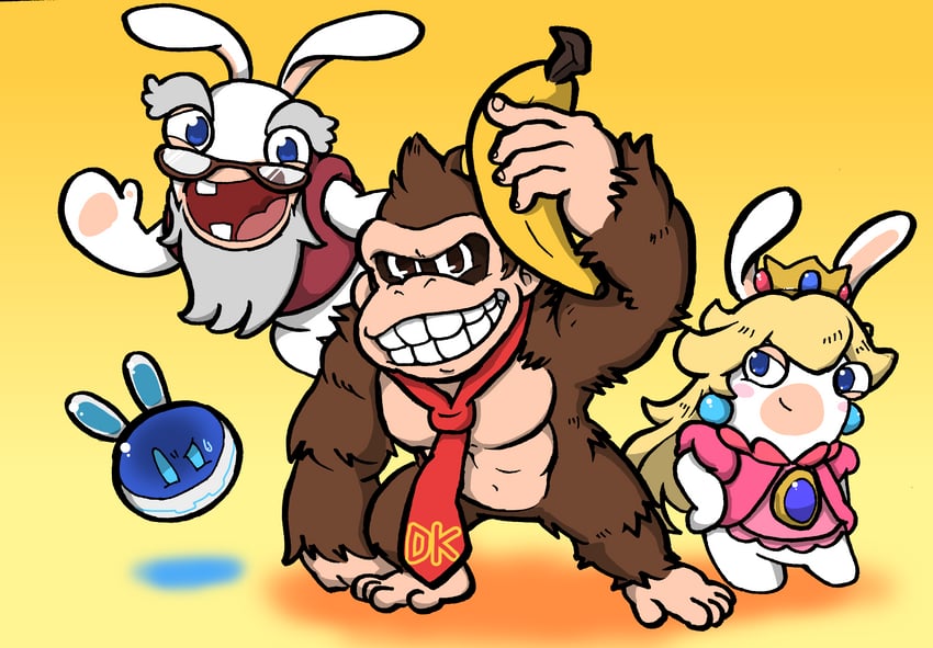 donkey kong, rabbid, rabbid peach, beep-0, and rabbid cranky (mario and 3 more) drawn by charisuke