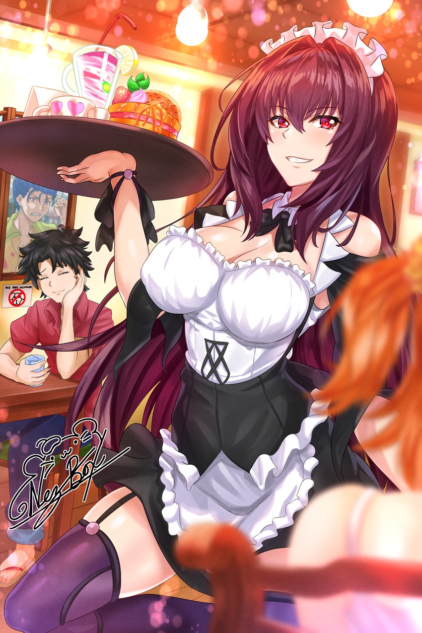 fujimaru ritsuka, scathach, and cu chulainn (fate and 2 more) drawn by nez-box
