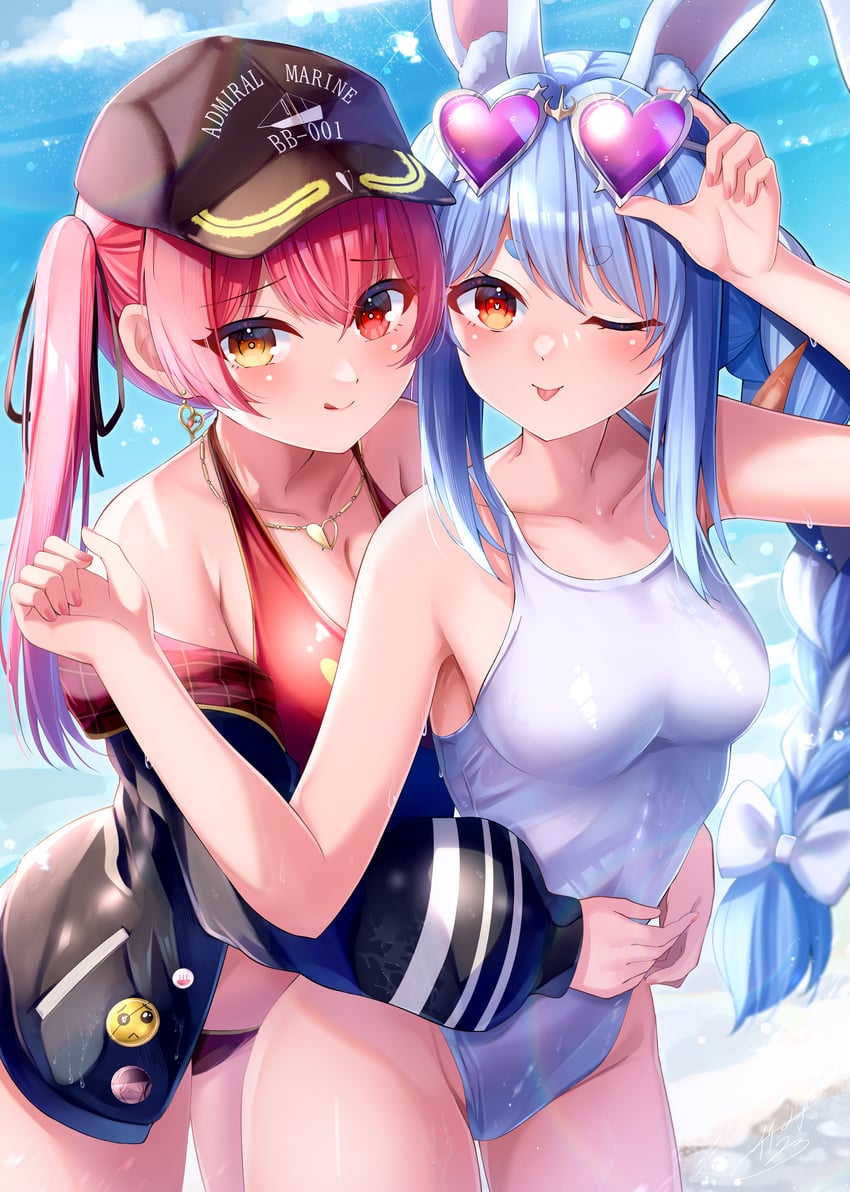 houshou marine and usada pekora (hololive) drawn by takemura_kou